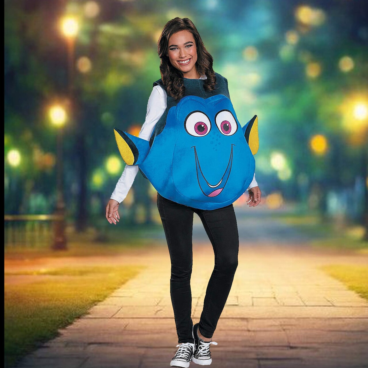 Women’s Dory Fish Costume With Built Out Tunic And Bright Blue Fins